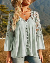 Långärmad Enfärgad Blus med Spetspanel